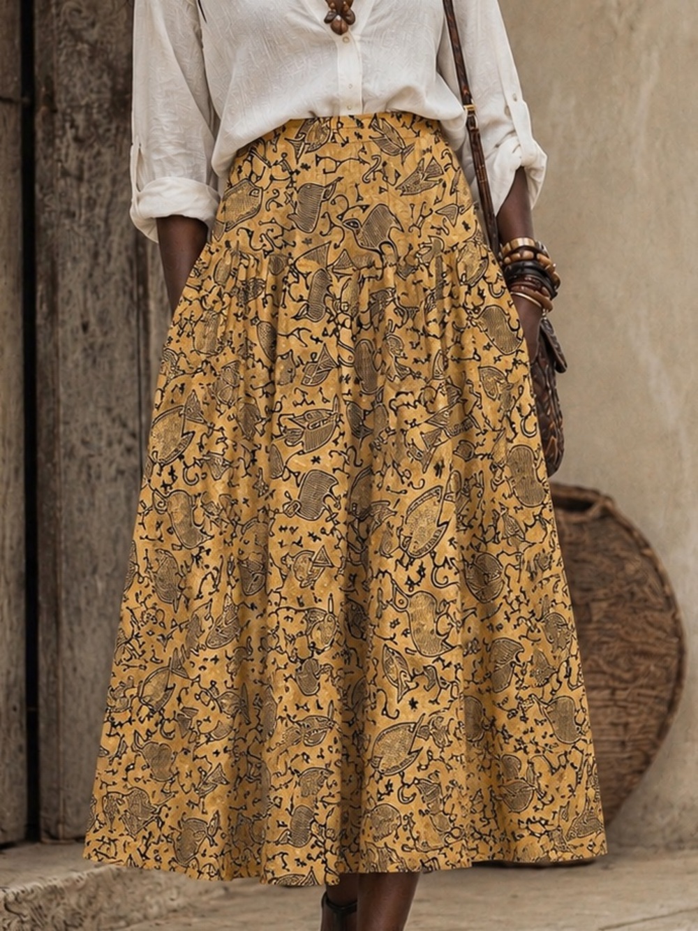 Linda Tilson Sarasota 100% Cotton Maxi Skirt Batik A-Line Size S Vintage Boho
